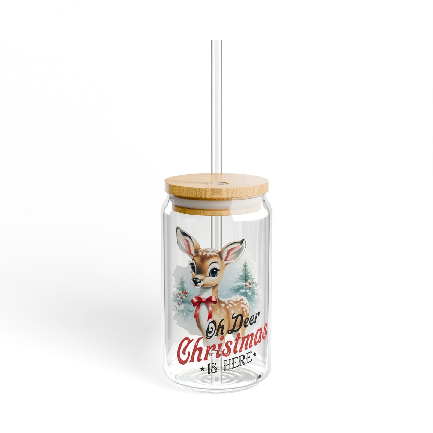 Oh Deer Christmas Is Here Glass Tumbler