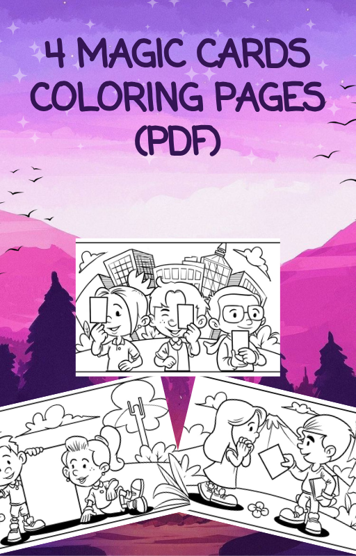 4 Magic Cards Coloring Pages