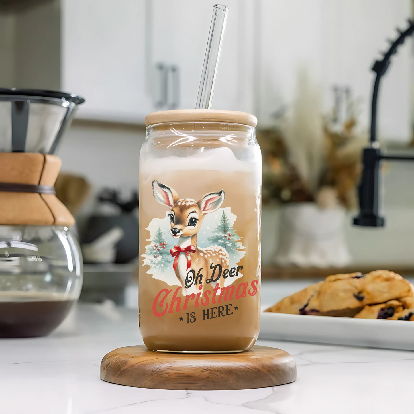 Oh Deer Christmas Is Here Glass Tumbler