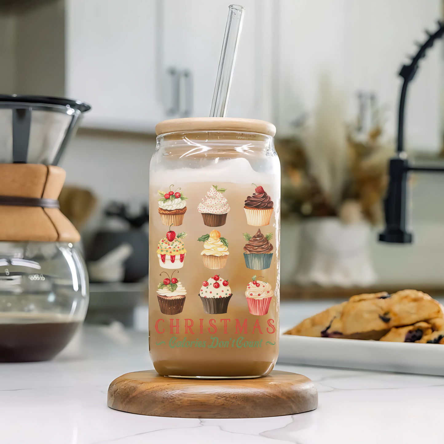 Christmas Calories Don't Count Cupcakes Glass Tumbler