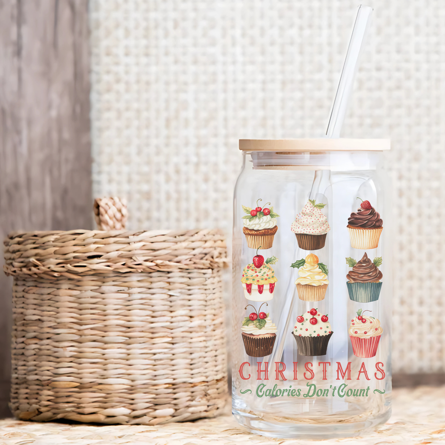 Christmas Calories Don't Count Cupcakes Glass Tumbler