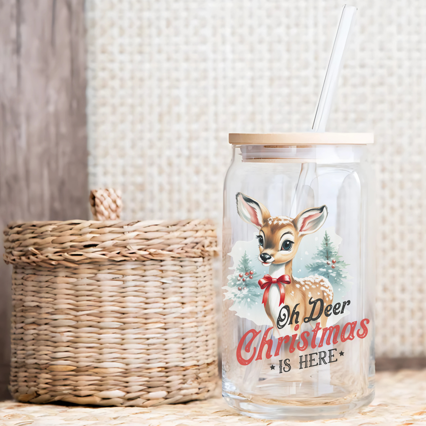 Oh Deer Christmas Is Here Glass Tumbler