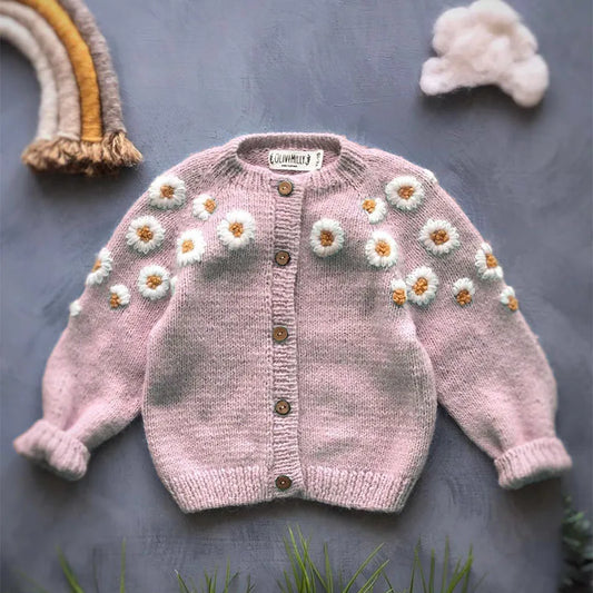 Embroidered Daisy Cardigan Sweater