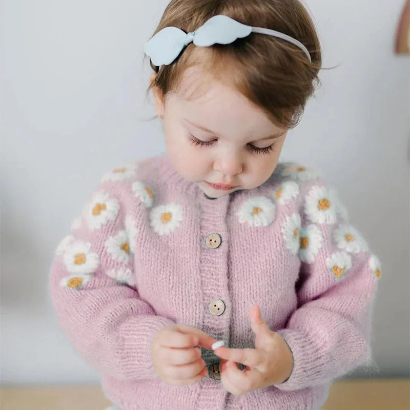 Embroidered Daisy Cardigan Sweater