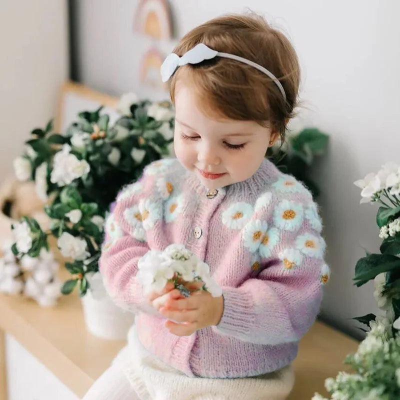 Embroidered Daisy Cardigan Sweater