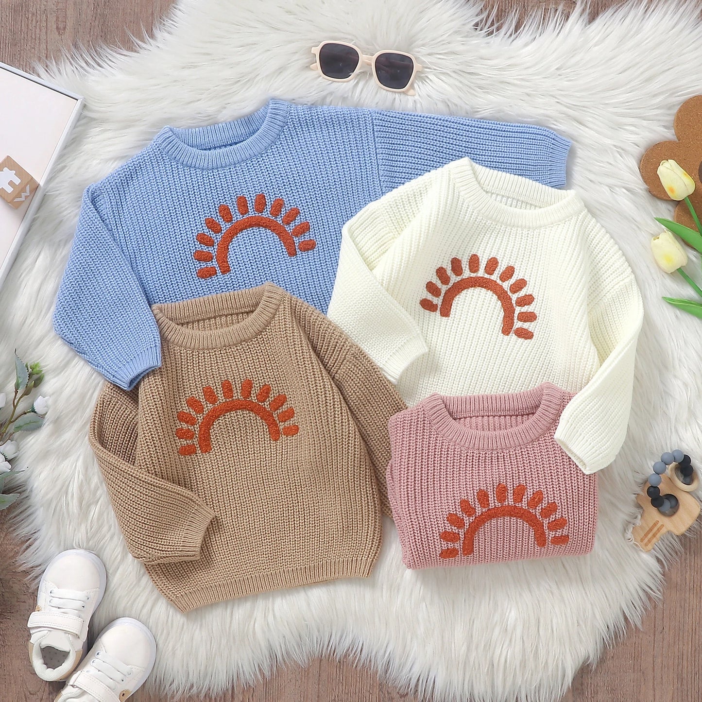 Sun Embroidery Baby Sweater