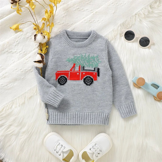 Cartoon Car Long Sleeve Christmas Sweater