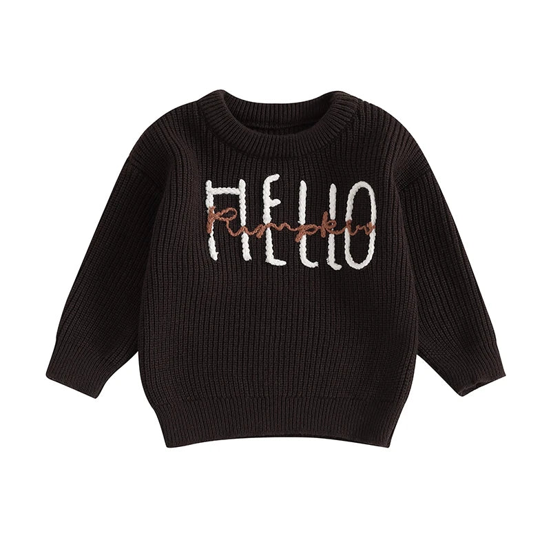 Hello Pumpkin Embroidered Halloween Sweater