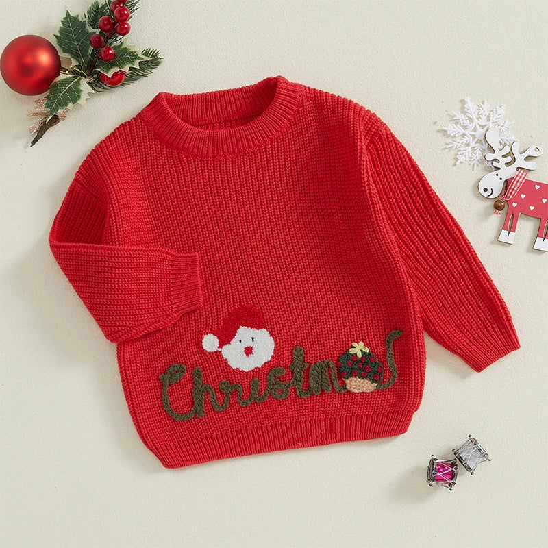 Santa Embroidery Christmas Baby Sweater