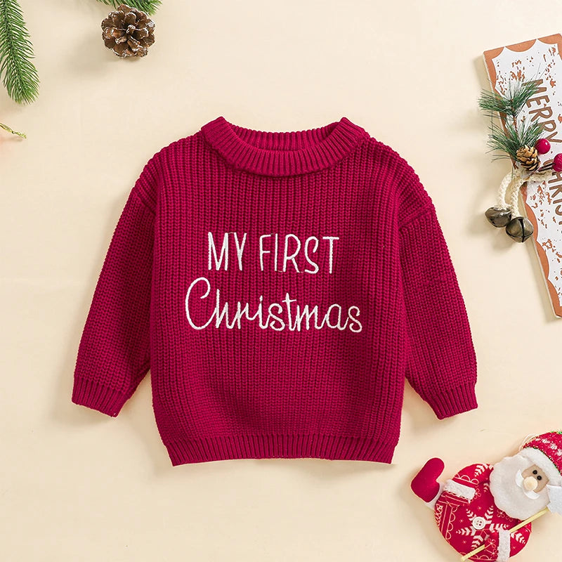 Embroidered Merry Christmas Holiday Baby Sweater