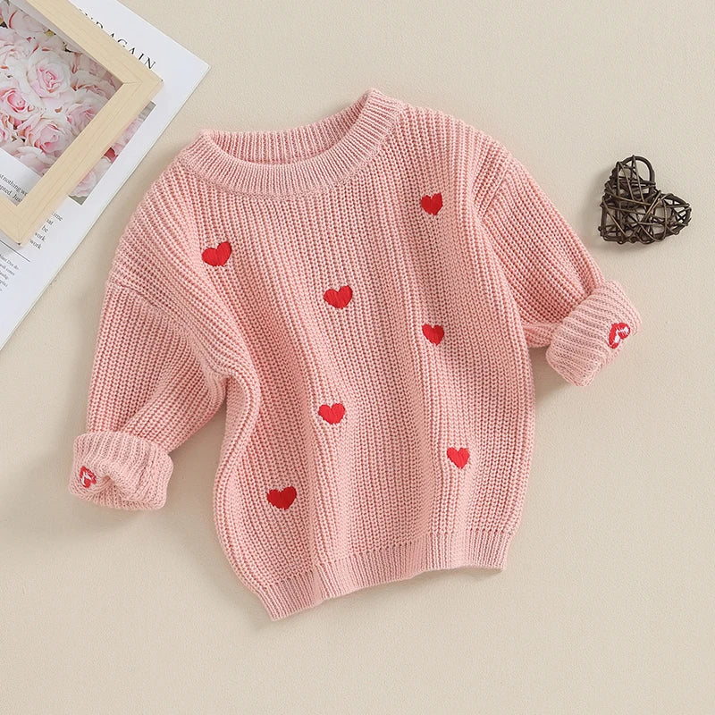 Hearts Embroidery Baby Sweater