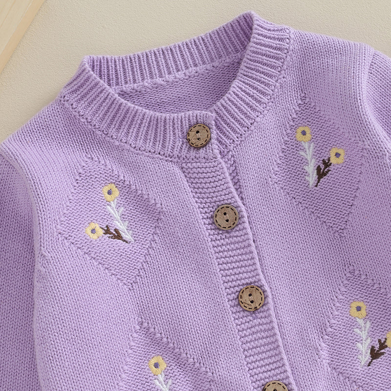 Baby Girl Flower Embroidery Knitted Cardigan