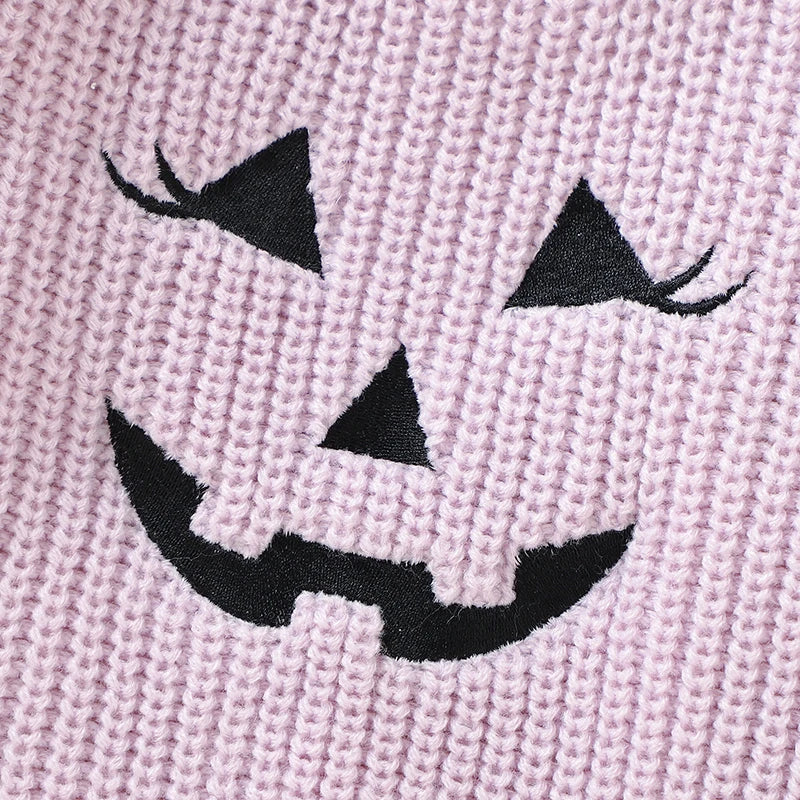 Halloween Embroidered Pumpkin Face Sweater