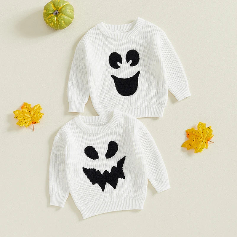 Ghost Face Embroidery Baby Halloween Sweater