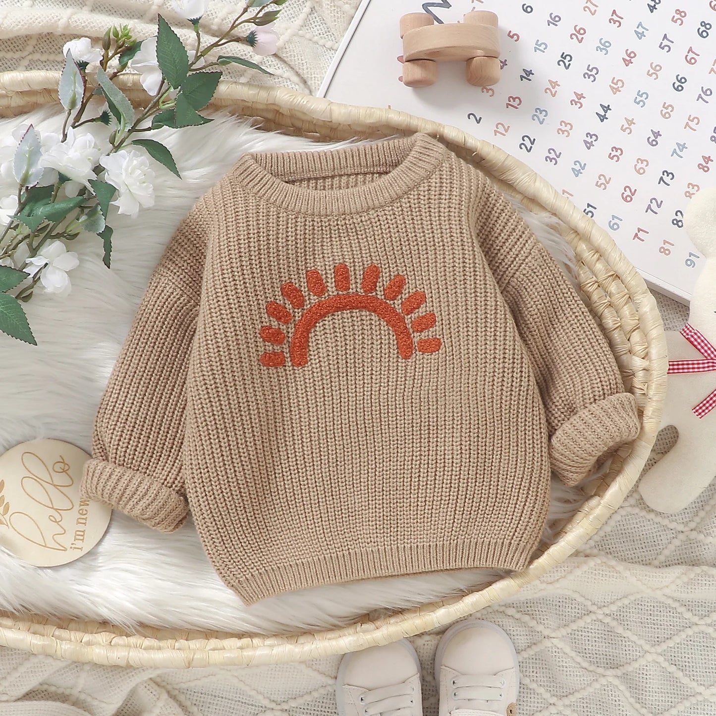 Sun Embroidery Baby Sweater