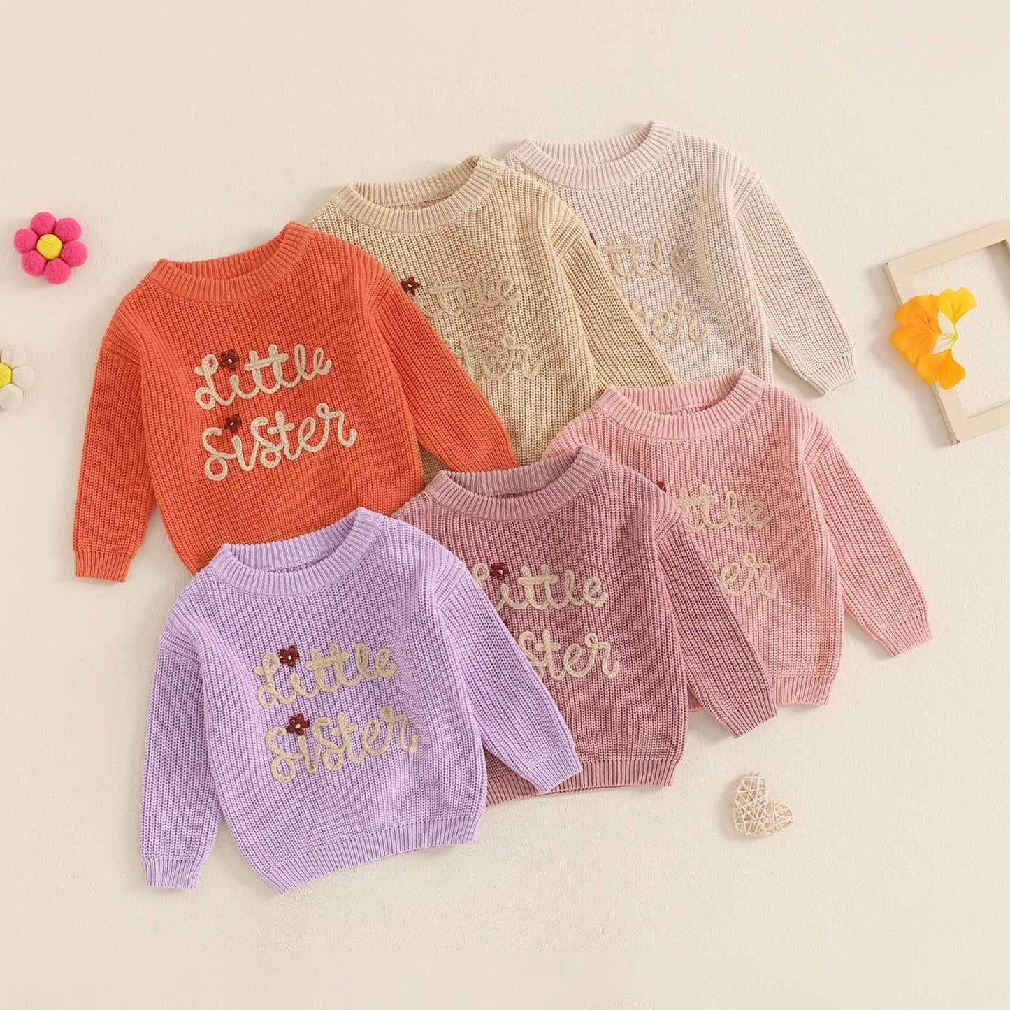 Little Sister Floral Embroidery Baby Sweater