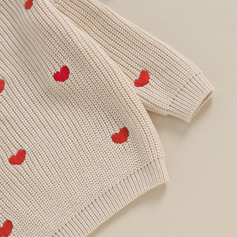 Hearts Embroidery Baby Sweater