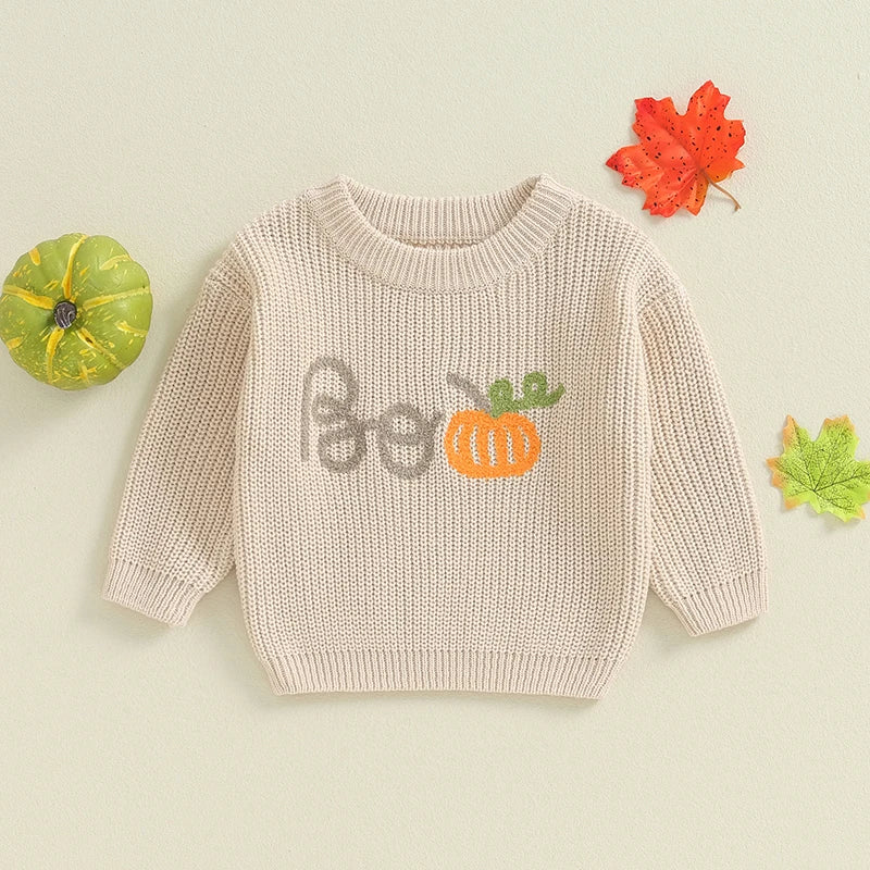 Embroidered Boo Pumpkin Halloween Baby Sweater