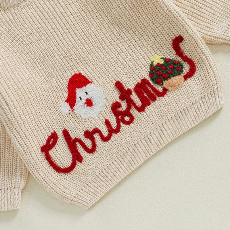 Santa Embroidery Christmas Baby Sweater