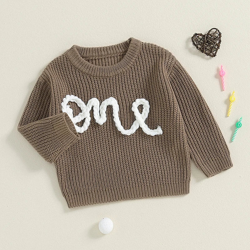 Embroidered First Birthday Knitted Sweater