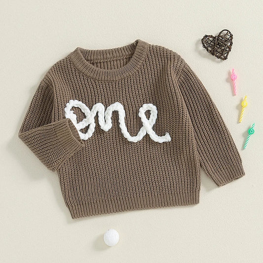 Embroidered First Birthday Knitted Sweater