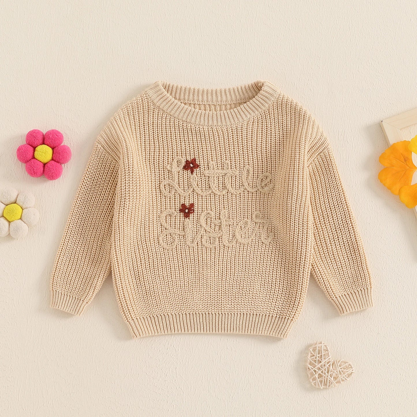 Little Sister Floral Embroidery Baby Sweater