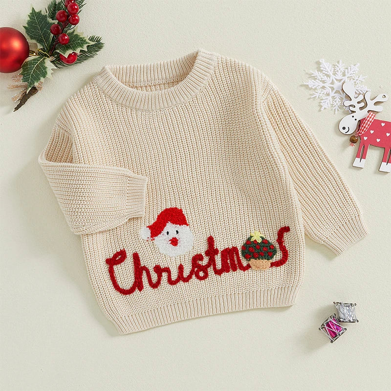 Santa Embroidery Christmas Baby Sweater