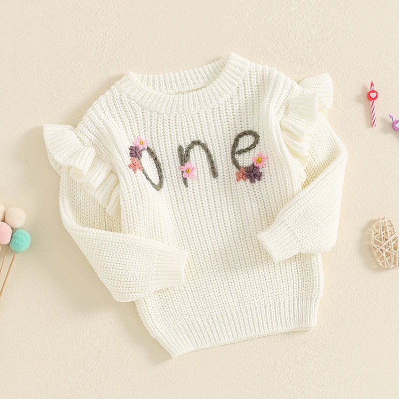 1st Birthday Floral Embroidery Baby Sweater