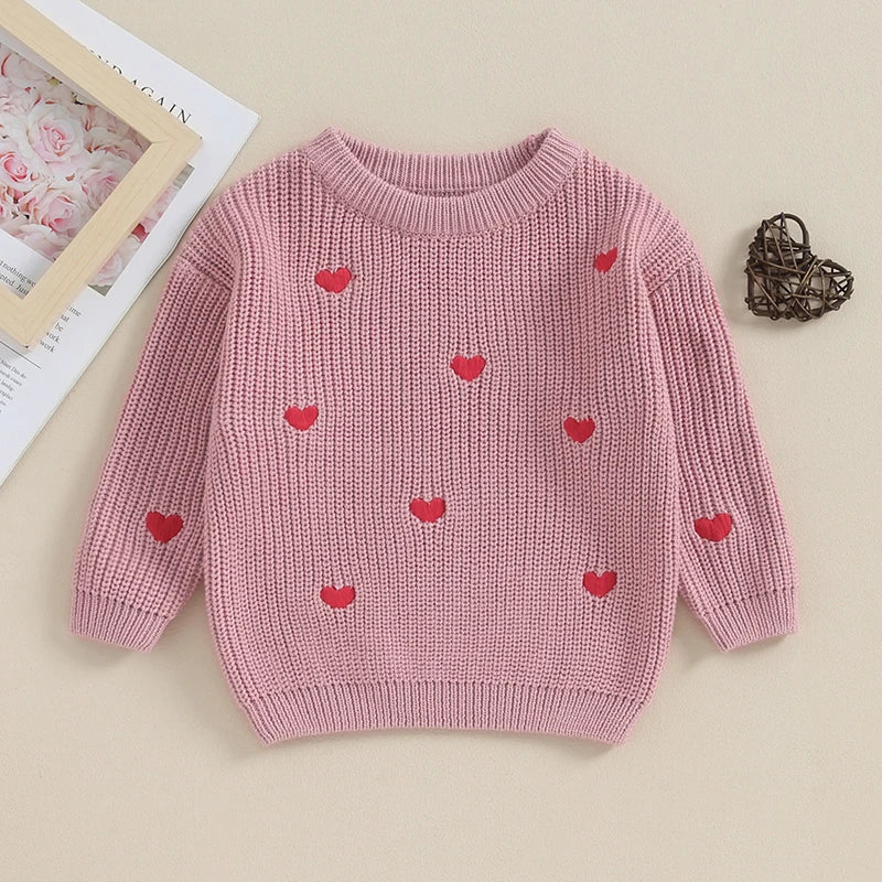 Hearts Embroidery Baby Sweater