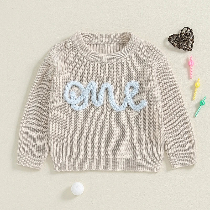 Embroidered First Birthday Knitted Sweater