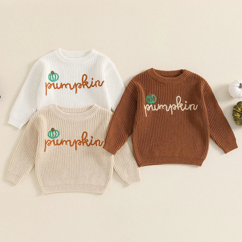 Pumpkin Embroidered Knitted Autumn Sweater