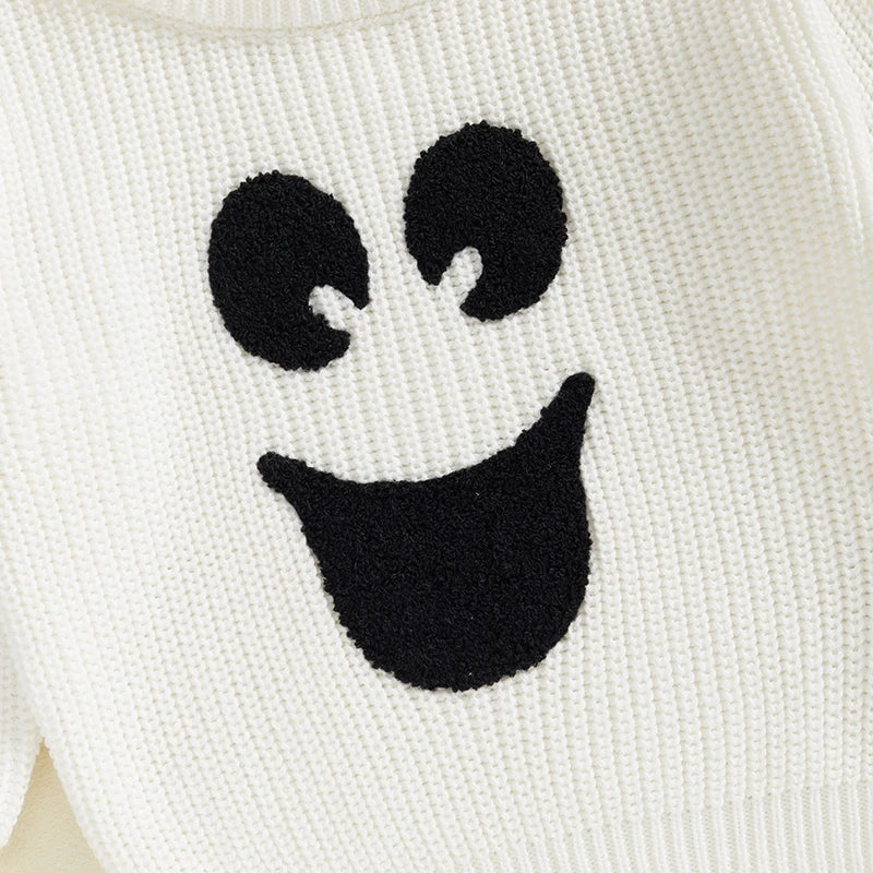 Ghost Face Embroidery Baby Halloween Sweater