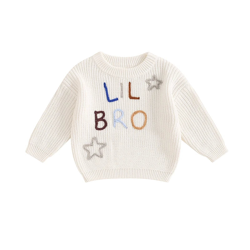 Big Bro Lil Bro Letter Embroidery Baby Sweater