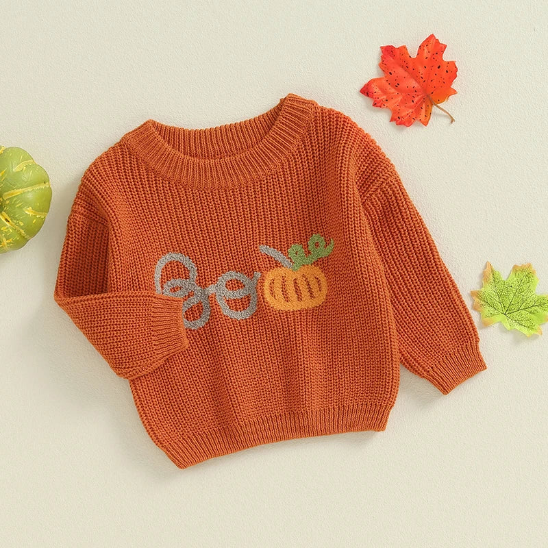 Embroidered Boo Pumpkin Halloween Baby Sweater