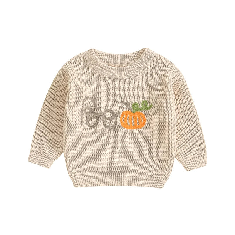 Embroidered Boo Pumpkin Halloween Baby Sweater