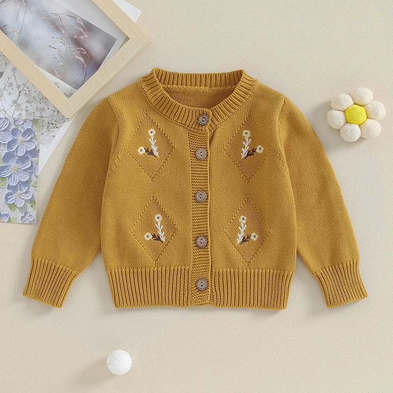 Baby Girl Flower Embroidery Knitted Cardigan