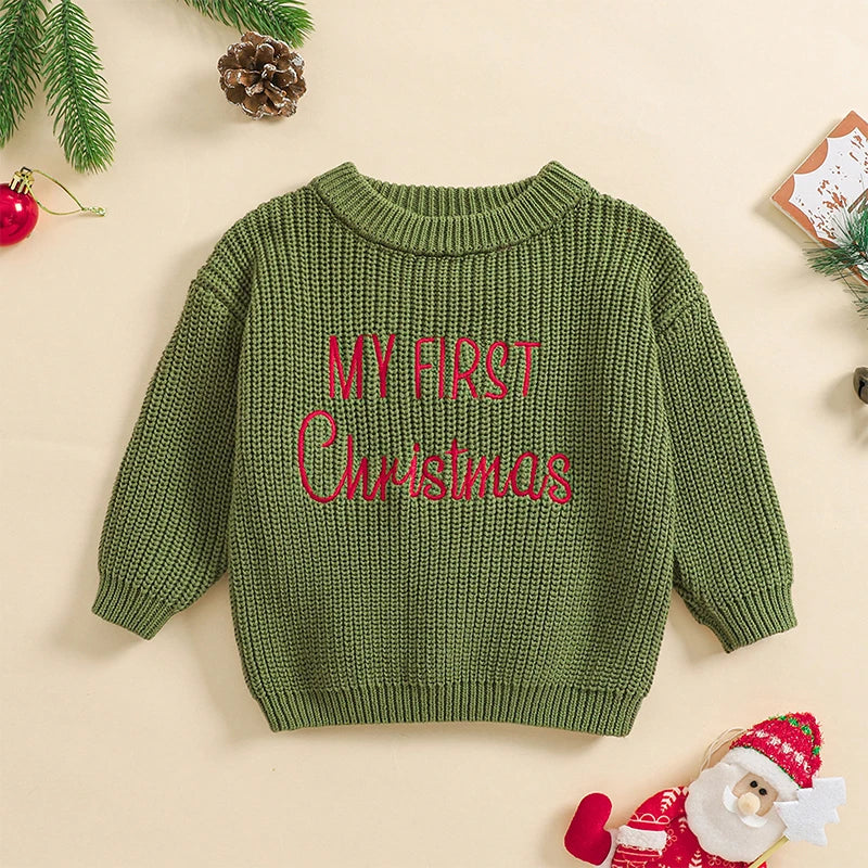 Embroidered Merry Christmas Holiday Baby Sweater