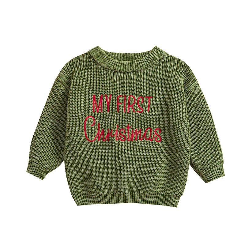 Embroidered Merry Christmas Holiday Baby Sweater