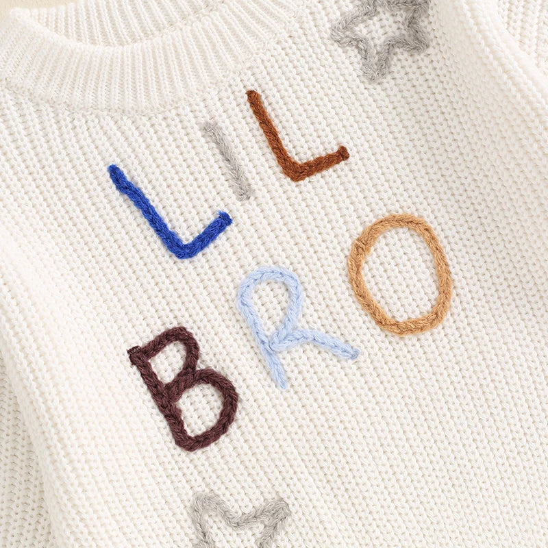 Big Bro Lil Bro Letter Embroidery Baby Sweater