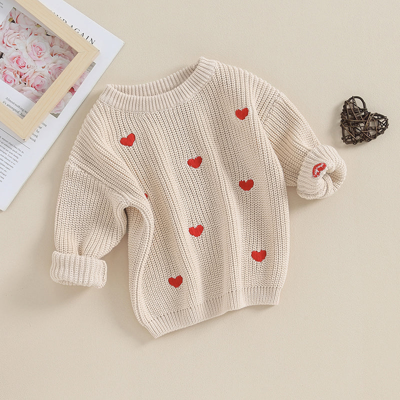 Hearts Embroidery Baby Sweater