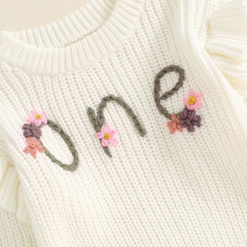 1st Birthday Floral Embroidery Baby Sweater