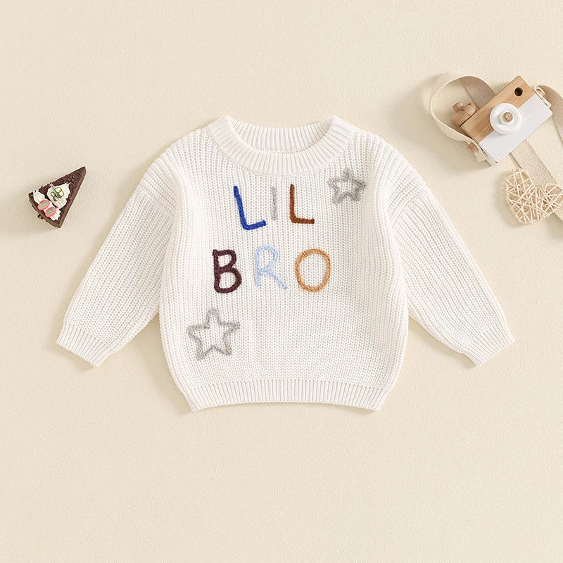 Big Bro Lil Bro Letter Embroidery Baby Sweater