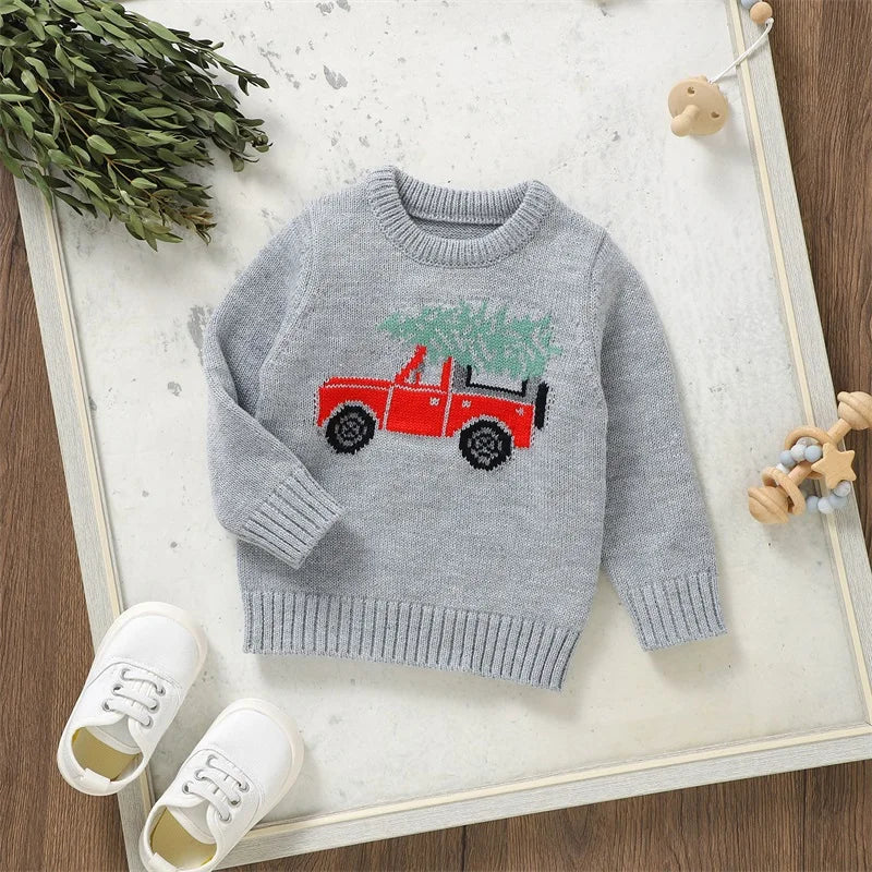 Cartoon Car Long Sleeve Christmas Sweater