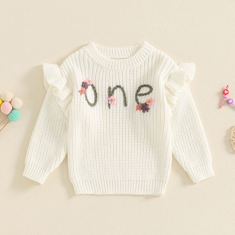 1st Birthday Floral Embroidery Baby Sweater