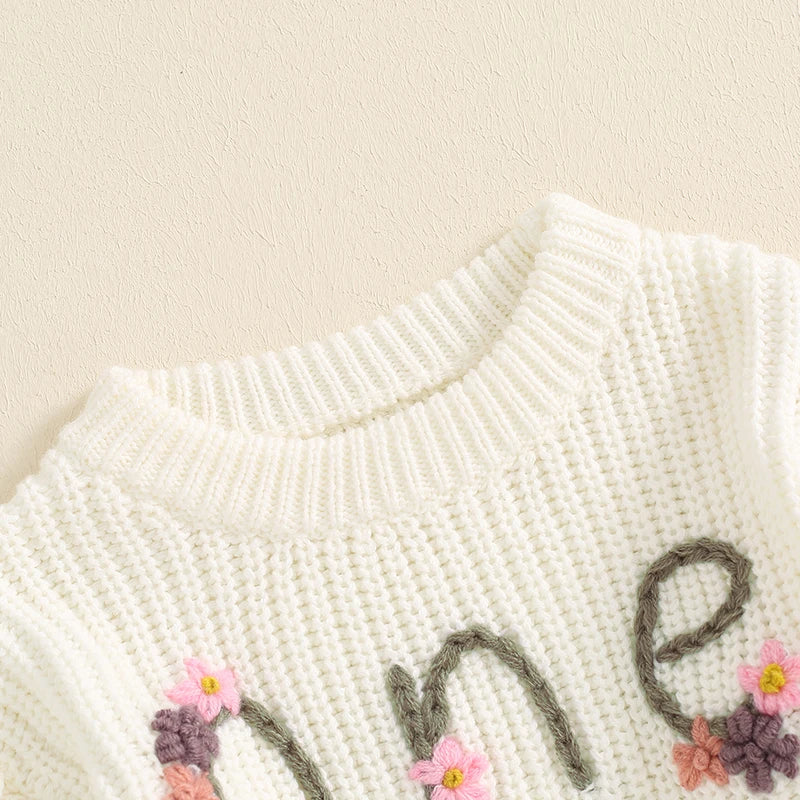 1st Birthday Floral Embroidery Baby Sweater