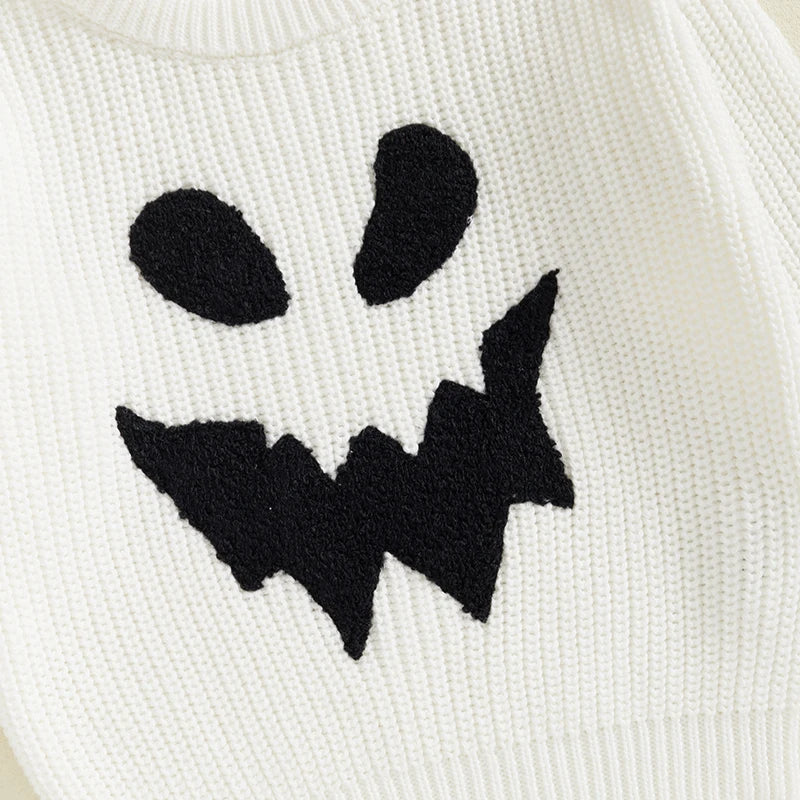 Ghost Face Embroidery Baby Halloween Sweater