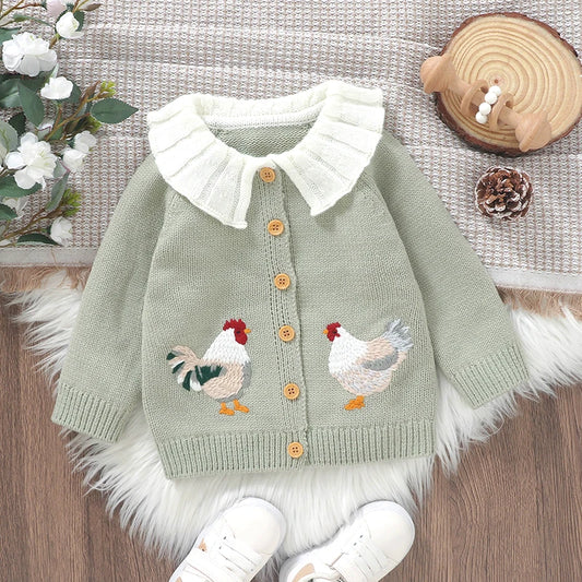 Rooster Embroidery Baby Cardigan