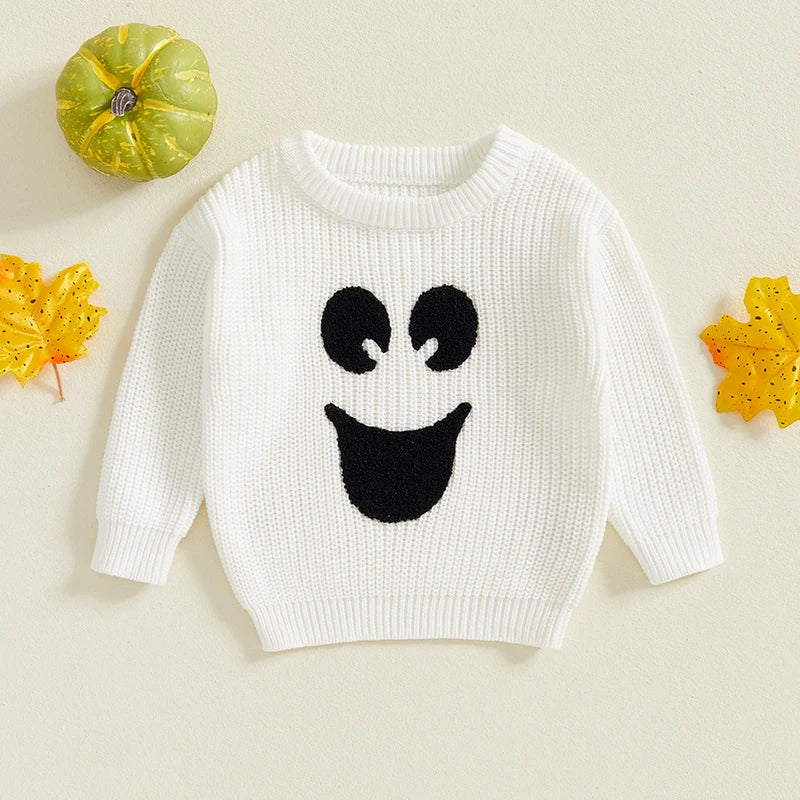 Ghost Face Embroidery Baby Halloween Sweater