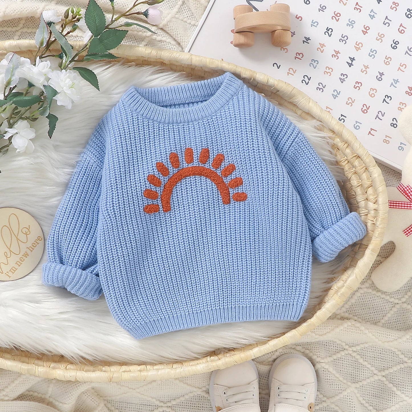 Sun Embroidery Baby Sweater