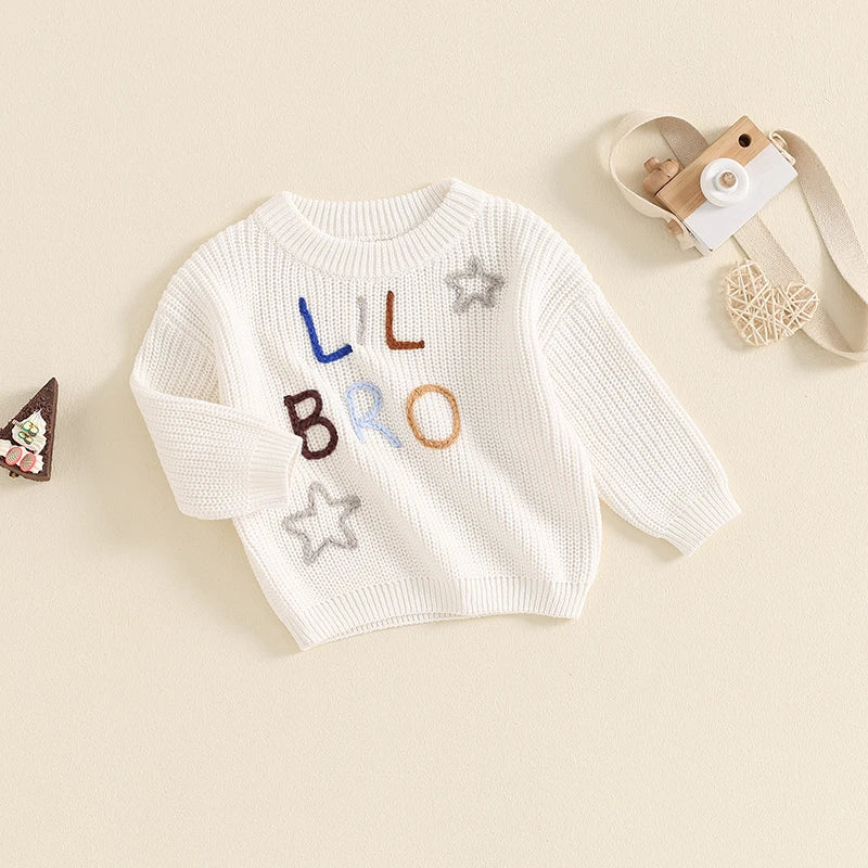 Big Bro Lil Bro Letter Embroidery Baby Sweater